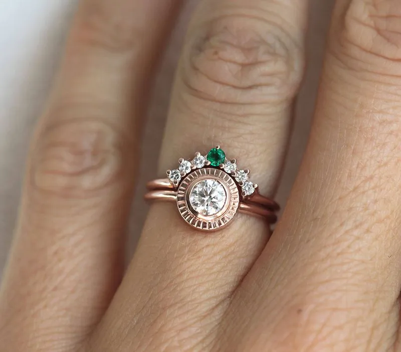 Emerald Ring, Emerald Diamond Ring Set vy 7