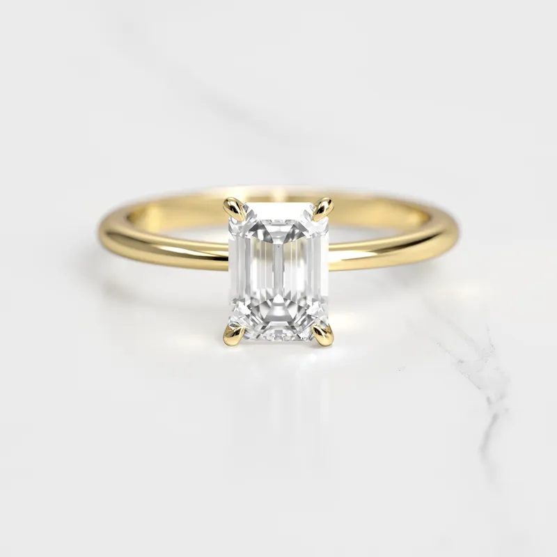 Emerald Tapered Solitaire Diamond Ring vy 4