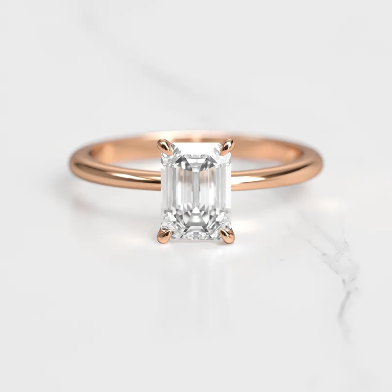 Emerald Tapered Solitaire Diamond Ring vy 5