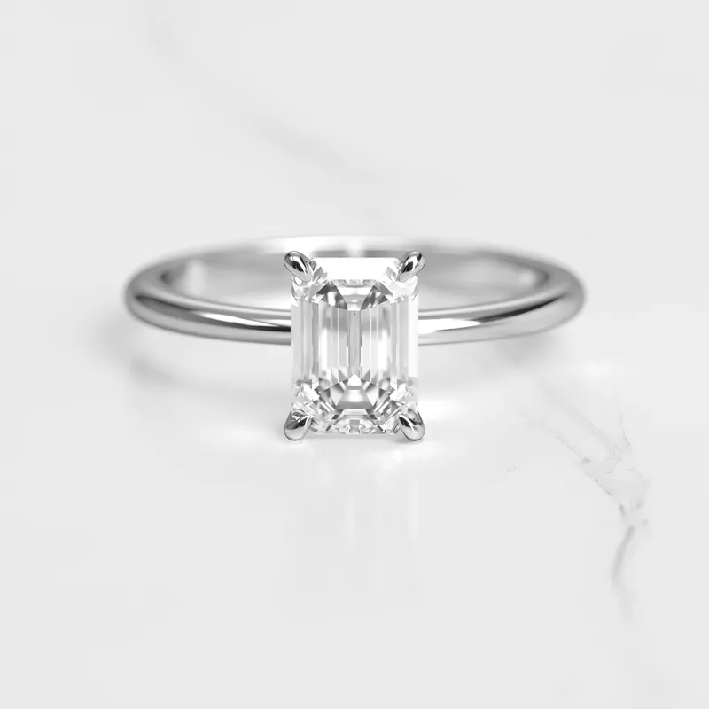 Emerald Tapered Solitaire Diamond Ring vy 6