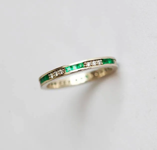 EMERALD WEDDING BAND, EMERALD WEDDING RING view 10