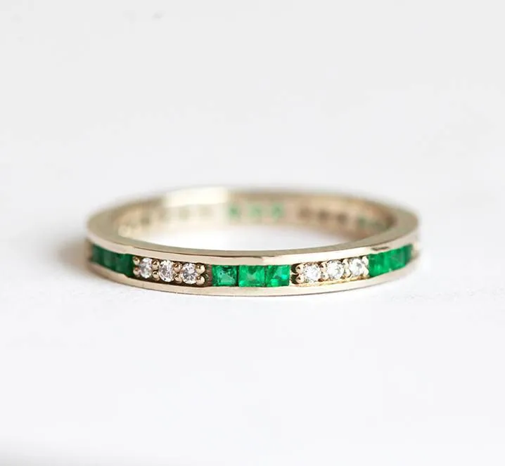 EMERALD WEDDING BAND, EMERALD WEDDING RING view 2
