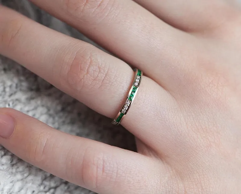 EMERALD WEDDING BAND, EMERALD WEDDING RING view 5