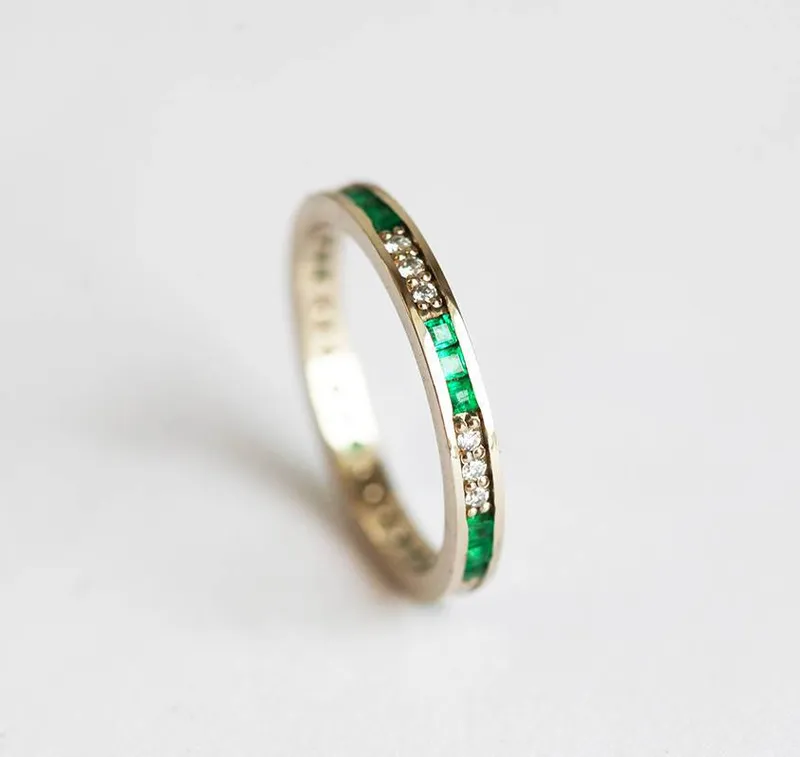 EMERALD WEDDING BAND, EMERALD WEDDING RING view 6