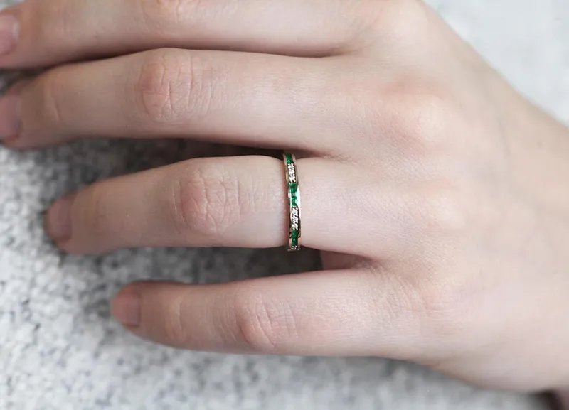 EMERALD WEDDING BAND, EMERALD WEDDING RING view 7