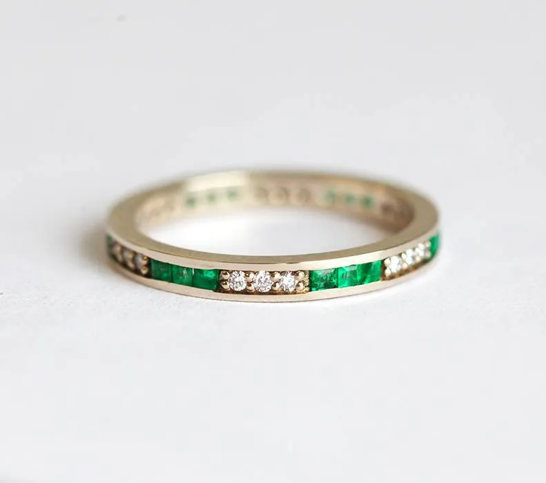 EMERALD WEDDING BAND, EMERALD WEDDING RING view 8
