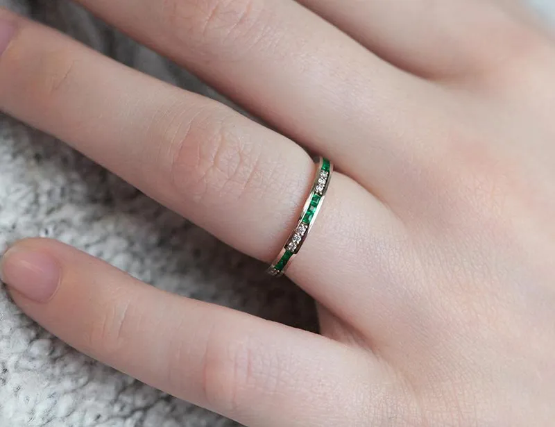 EMERALD WEDDING BAND, EMERALD WEDDING RING view 9