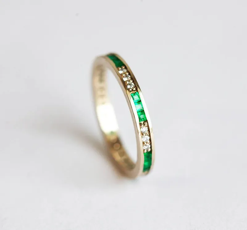 EMERALD WEDDING BAND, EMERALD WEDDING RING diamond round cut engagement ring