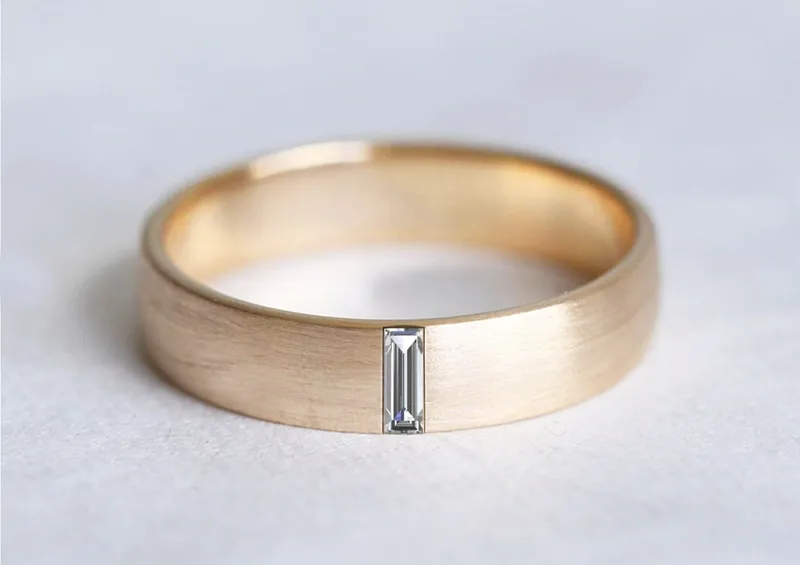 Emerald Wedding Band, Mens Emerald Ring, Baguette Emerald Band view 6