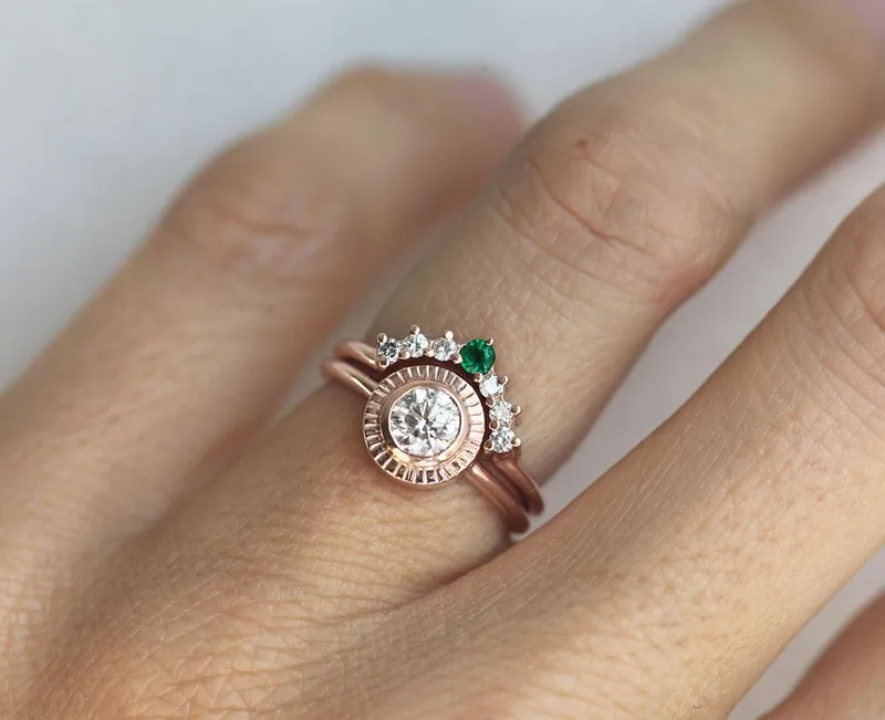 Emerald Wedding Ring, Emerald Diamond Ring view 4