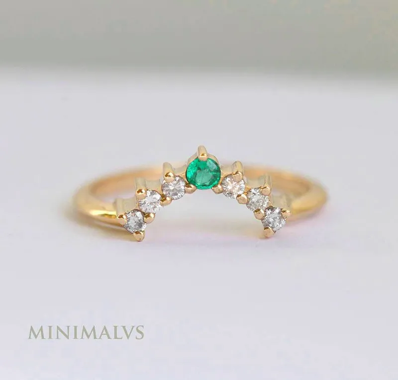 Emerald Wedding Ring, Emerald Diamond Ring view 5