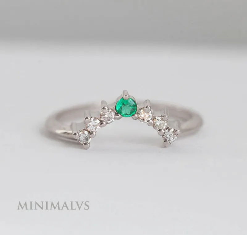 Emerald Wedding Ring, Emerald Diamond Ring view 6