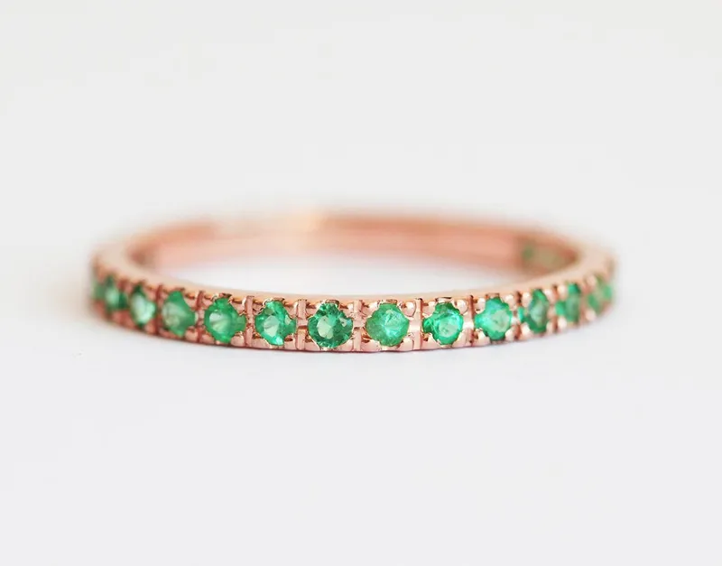 Emerald Wedding Ring, Emerald Wedding Band vy 6