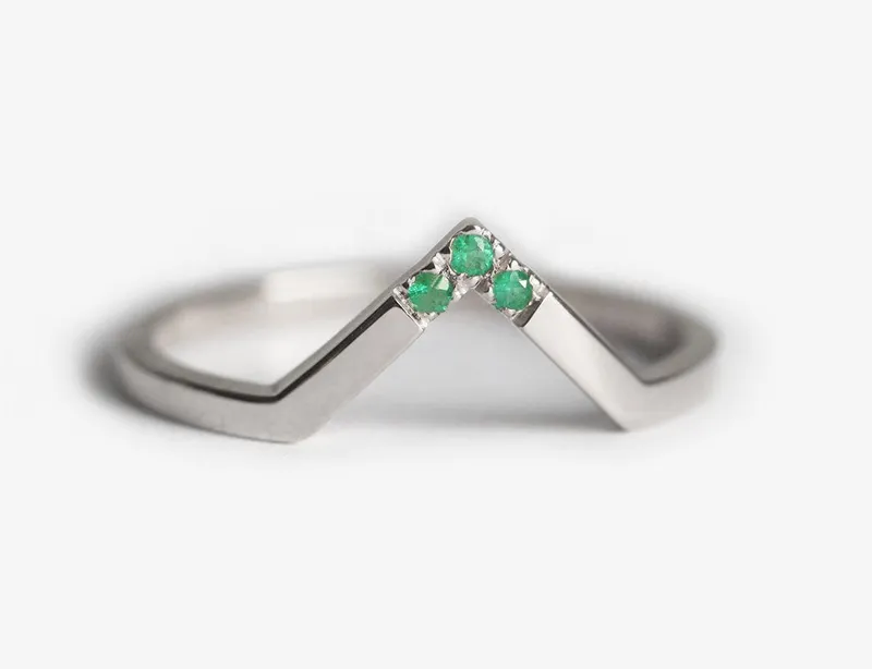 Emerald Wedding Band, Rose Gold Emerald Band vy 7