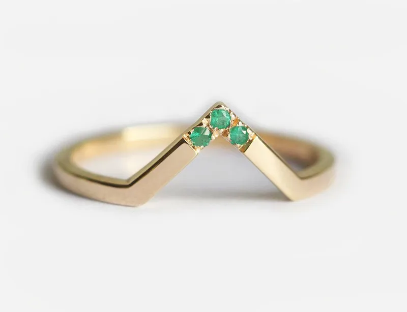 Emerald Wedding Band, Rose Gold Emerald Band vy 8