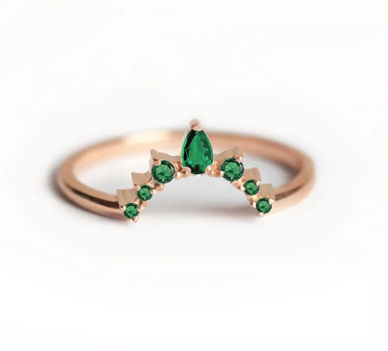 Emerald Wedding Ring, Emerald Wedding Band vy 6
