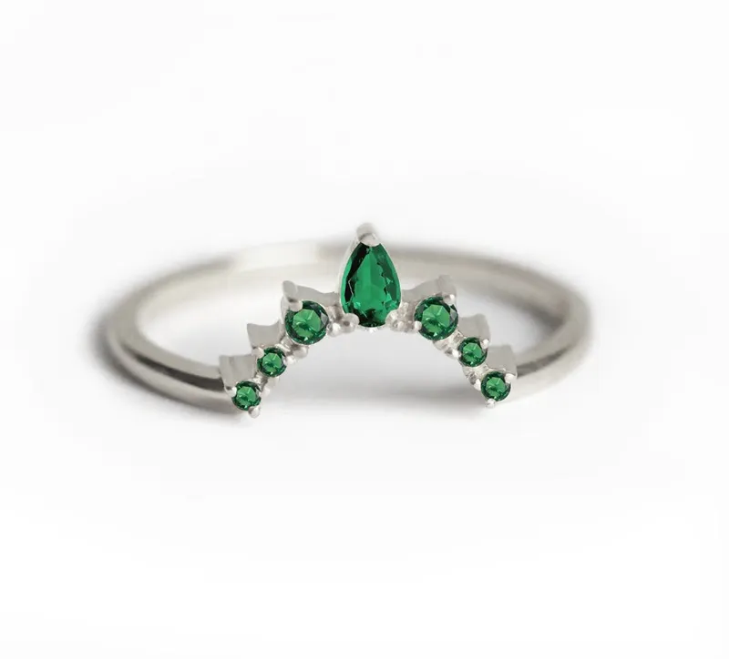 Emerald Wedding Ring, Emerald Wedding Band vy 7