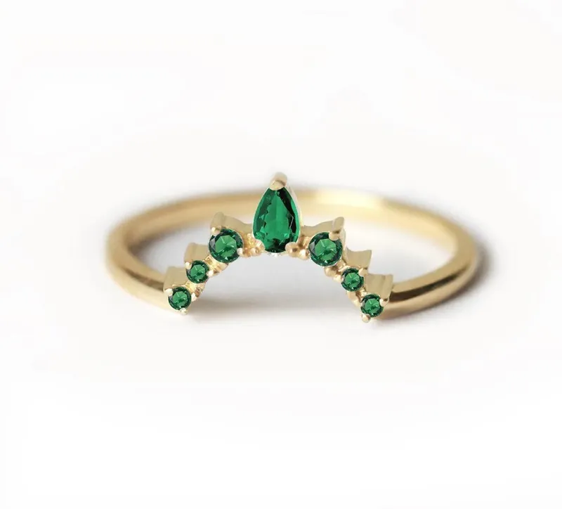 Emerald Wedding Ring, Emerald Wedding Band green pear cut engagement ring