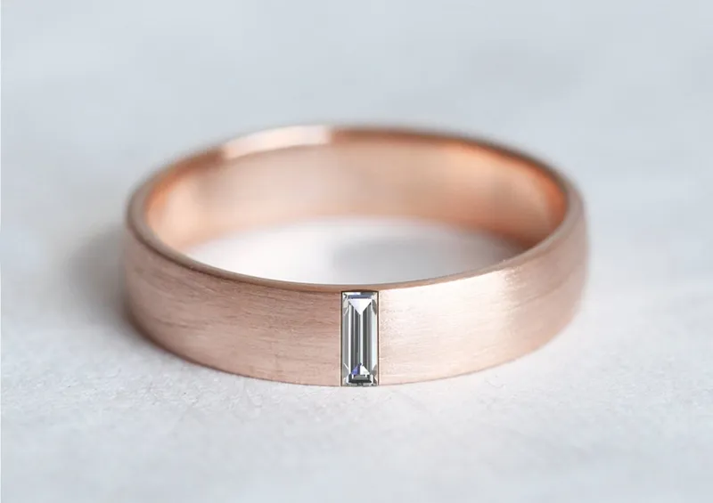 Emerald Wedding Band, Mens Emerald Ring, Baguette Emerald Band view 2