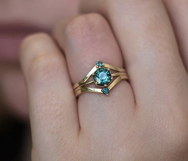 Emily Sapphire Ring Set, Blue Diamond Ring view 2