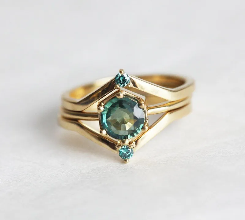 Emily Sapphire Ring Set, Blue Diamond Ring view 3