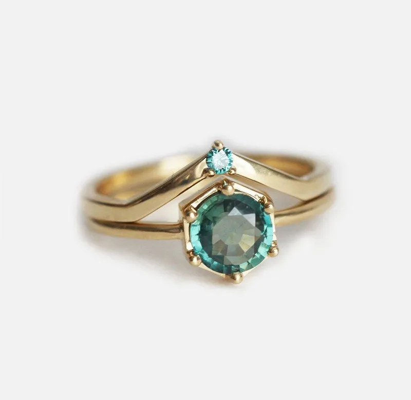 Emily Sapphire Ring Set, Blue Diamond Ring view 4