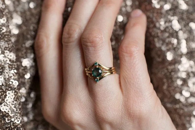 Emily Sapphire Ring Set, Blue Diamond Ring view 6
