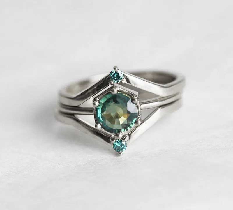 Emily Sapphire Ring Set, Blue Diamond Ring view 8