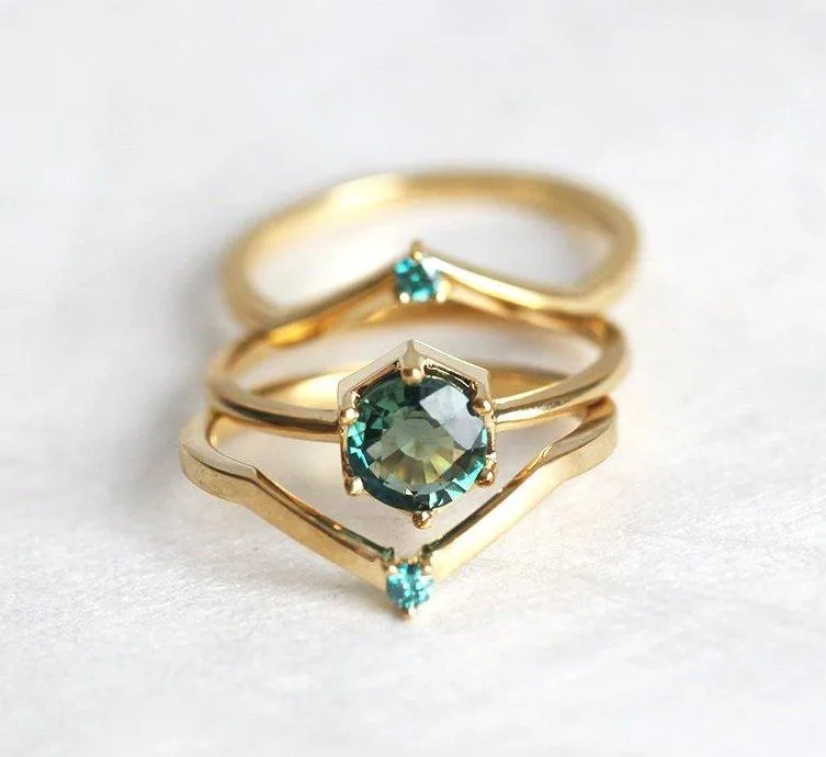 Emily Sapphire Ring Set, Blue Diamond Ring blue sapphire round cut engagement ring