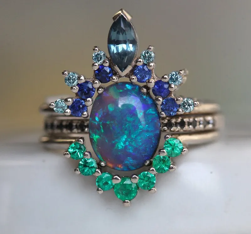 Emmeline Black Opal Lagoon Engagement Ring Set view 10
