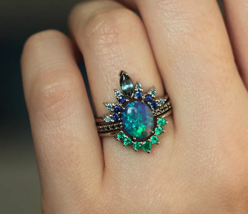 Emmeline Black Opal Lagoon Engagement Ring Set view 2