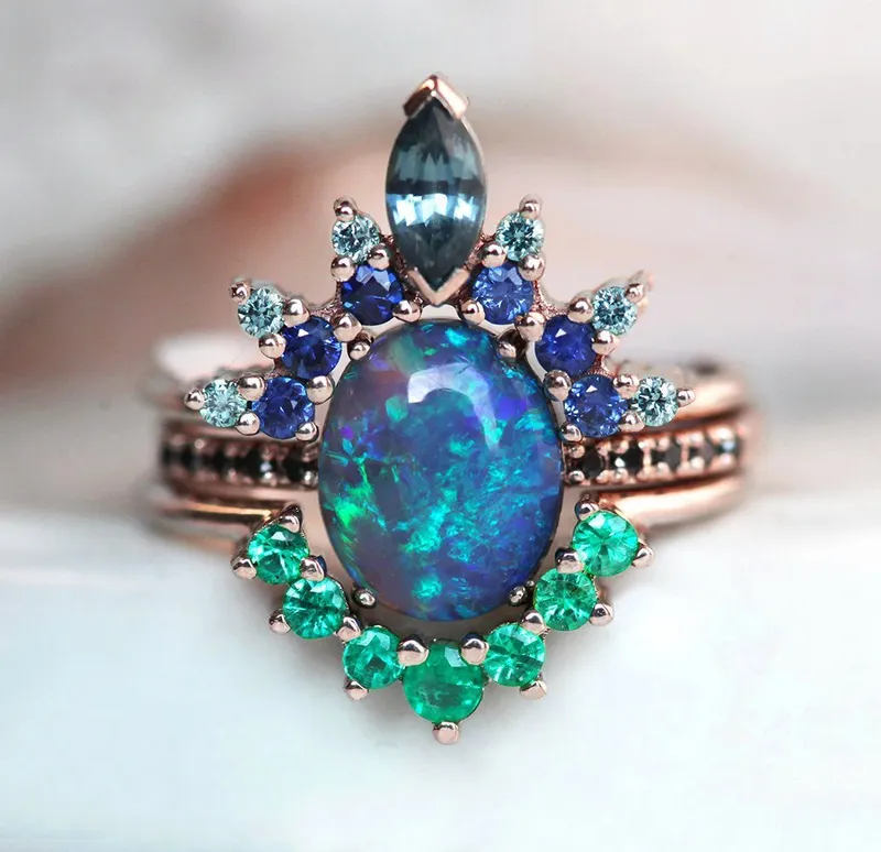 Emmeline Black Opal Lagoon Engagement Ring Set view 3