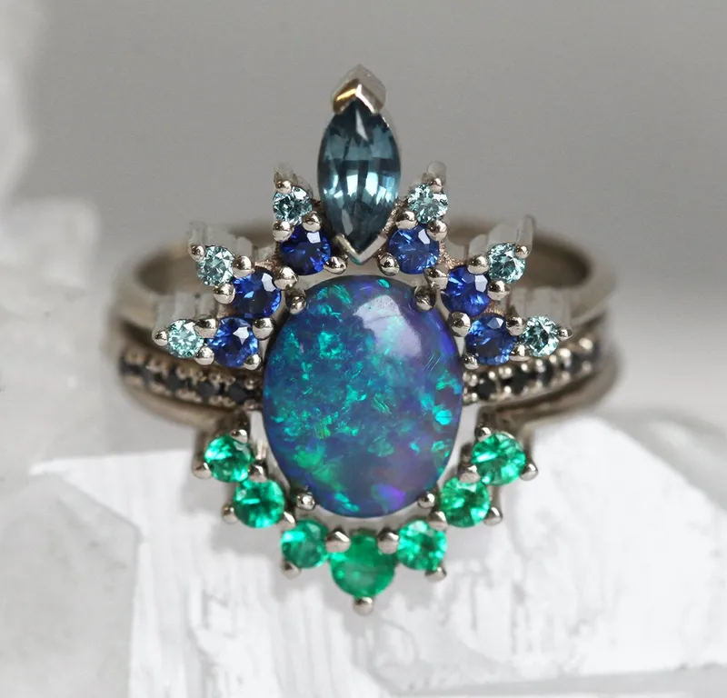 Emmeline Black Opal Lagoon Engagement Ring Set view 4