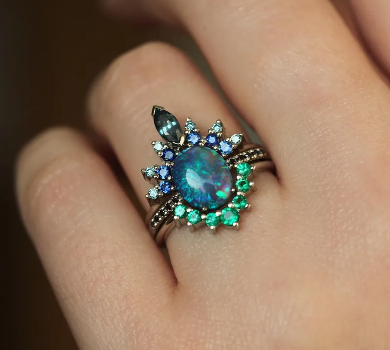 Emmeline Black Opal Lagoon Engagement Ring Set view 5
