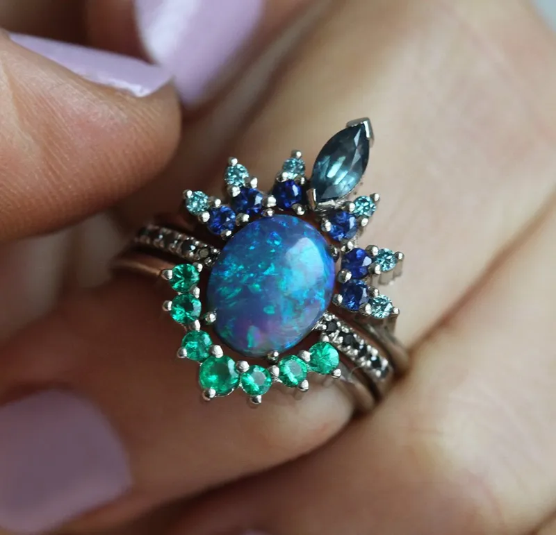 Emmeline Black Opal Lagoon Engagement Ring Set view 8