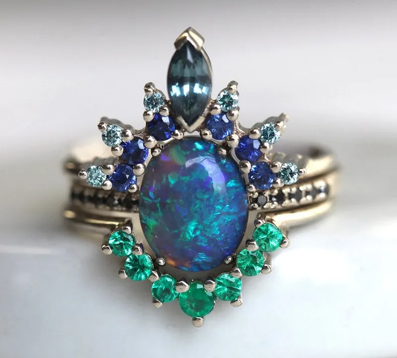 Emmeline Black Opal Lagoon Engagement Ring Set view 9