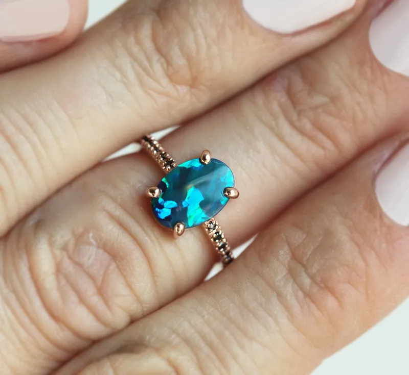 Emmeline Lagoon Black Opal Ring view 3