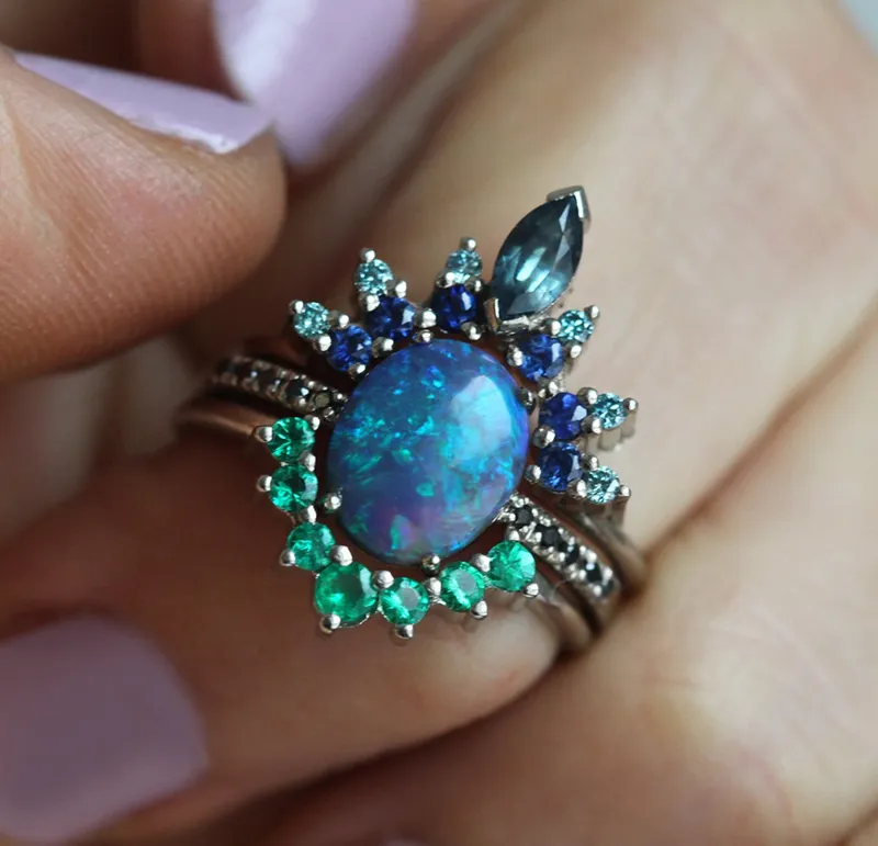 Emmeline Lagoon Black Opal Ring Set view 10