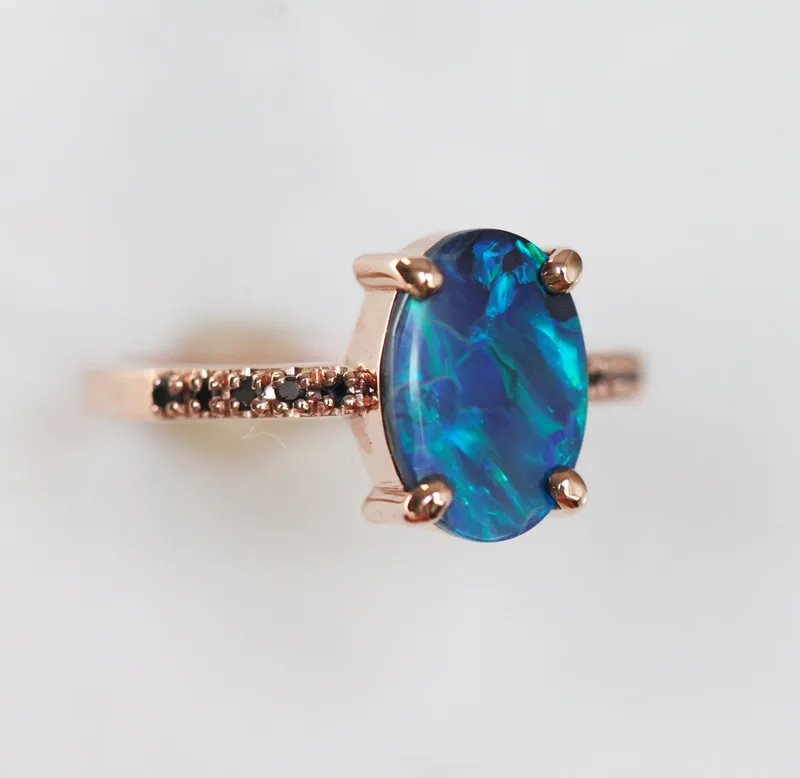 Emmeline Lagoon Black Opal Ring Set view 11