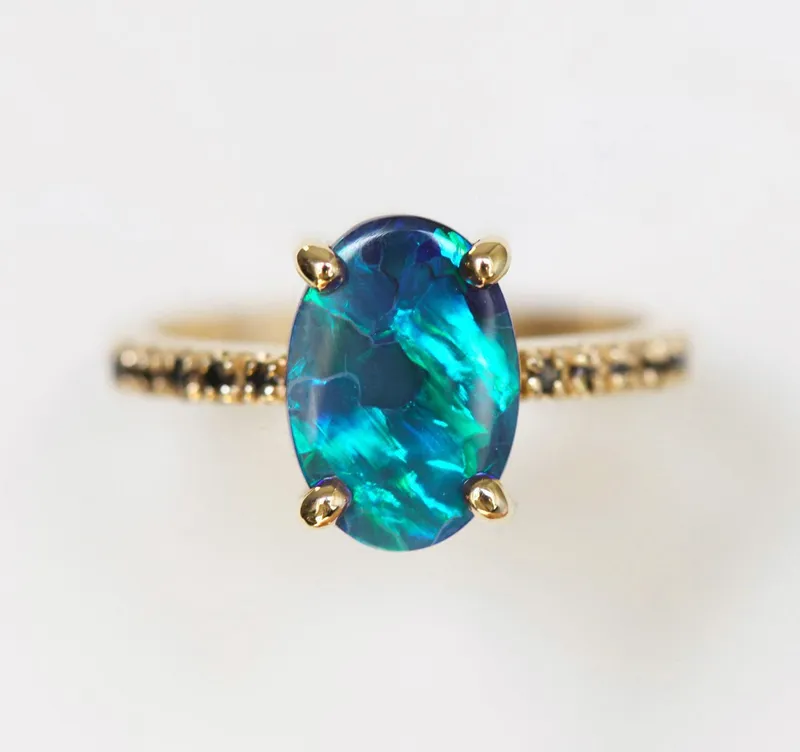 Emmeline Lagoon Black Opal Ring Set view 12