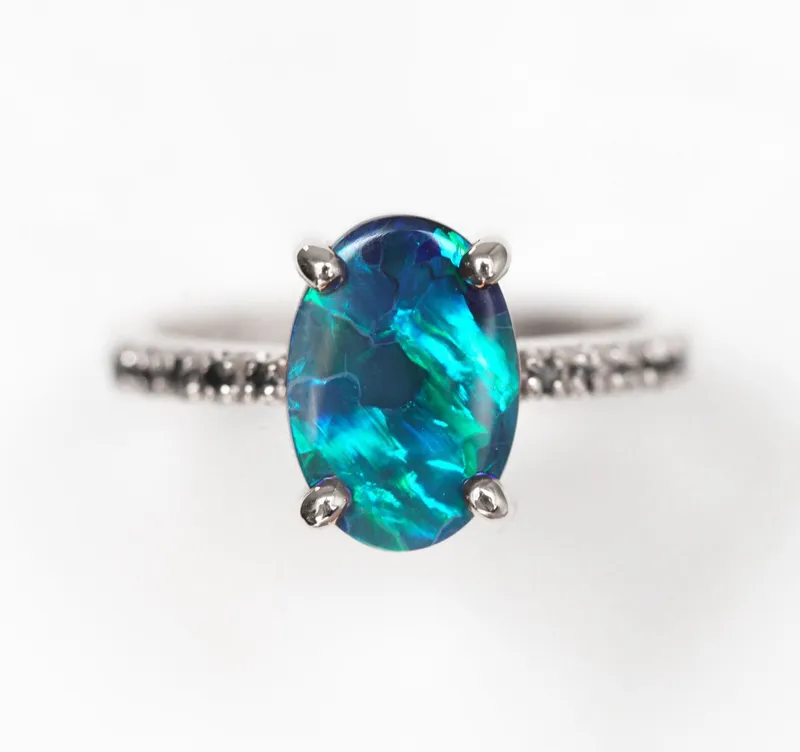 Emmeline Lagoon Black Opal Ring Set view 13