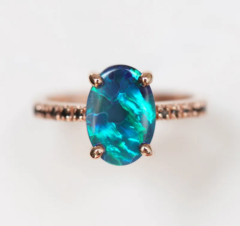 Emmeline Lagoon Black Opal Ring Set view 3