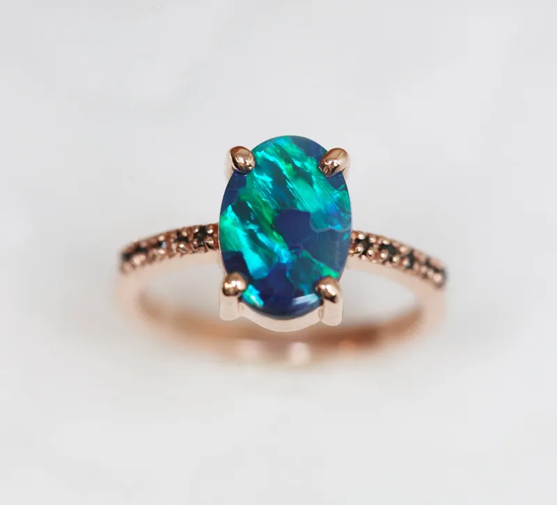 Emmeline Lagoon Black Opal Ring Set view 4