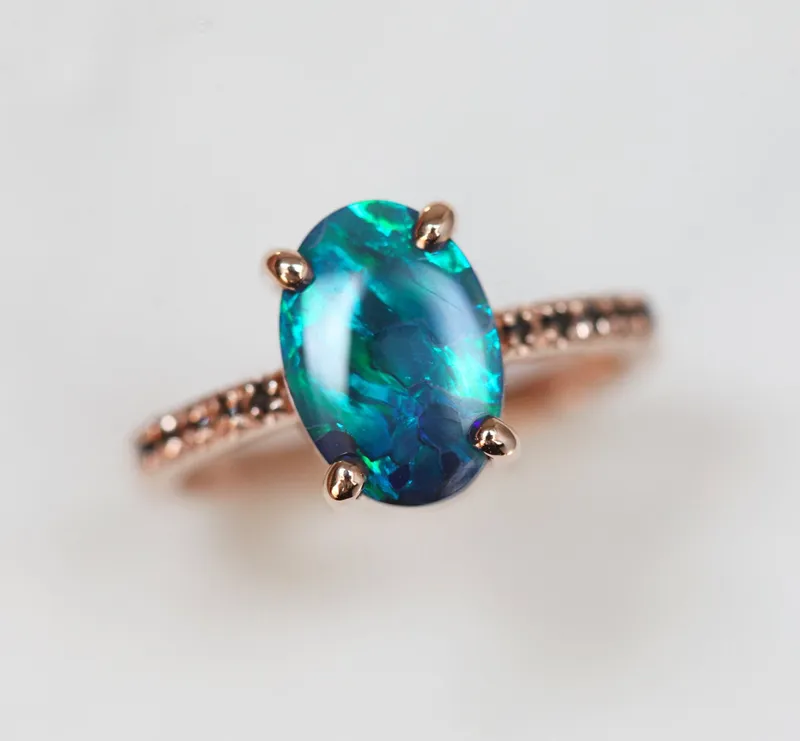 Emmeline Lagoon Black Opal Ring Set view 6