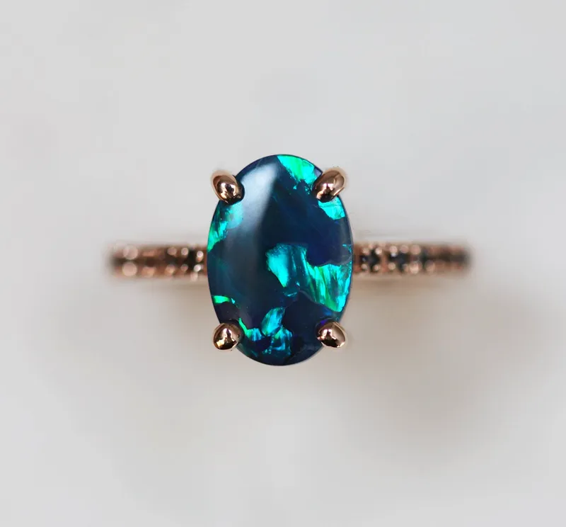 Emmeline Lagoon Black Opal Ring Set view 9