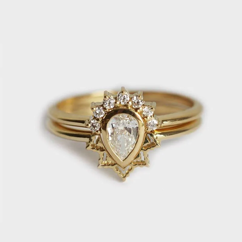 Engagement Ring Set, Diamond Ring diamond pear cut engagement ring