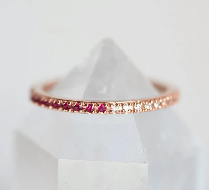 ETERNITY RUBY WEDDING BAND, DIAMOND AND RUBY RING vy 11