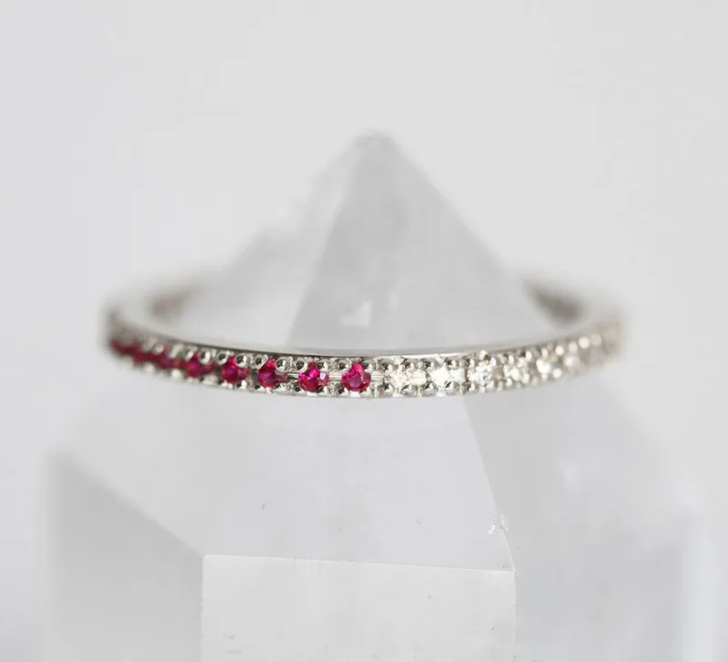ETERNITY RUBY WEDDING BAND, DIAMOND AND RUBY RING vy 12
