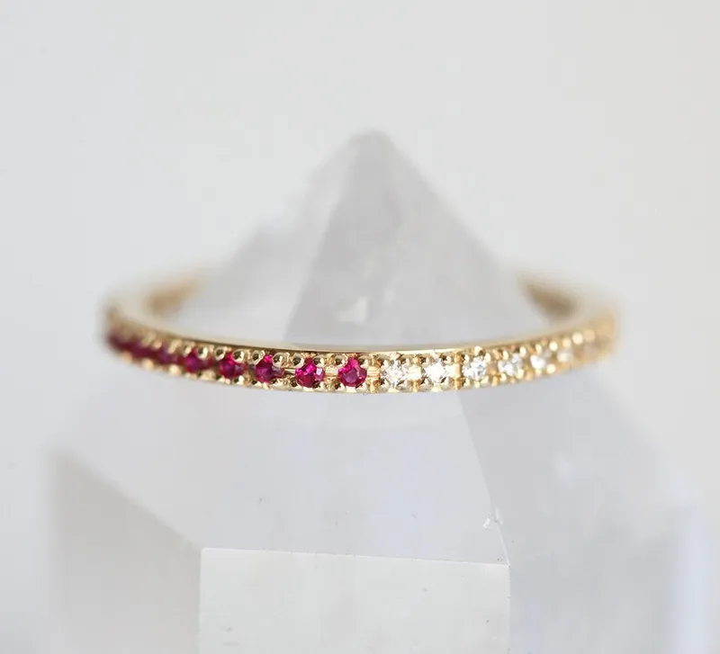 ETERNITY RUBY WEDDING BAND, DIAMOND AND RUBY RING vy 2