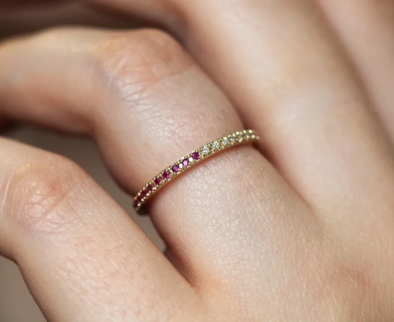 ETERNITY RUBY WEDDING BAND, DIAMOND AND RUBY RING vy 3